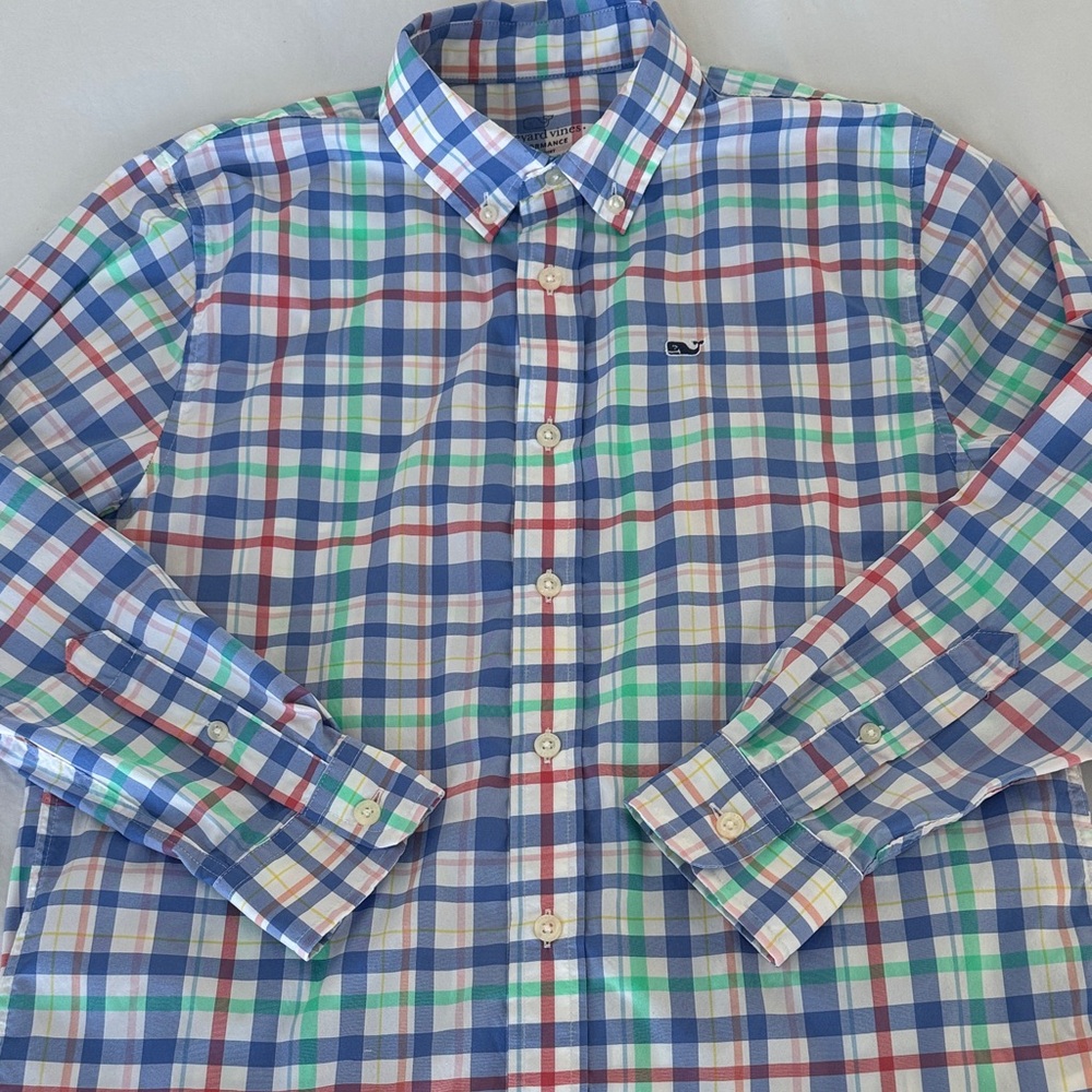 Vineyard Vines Kids Blue and Green Plaid Button Down Shirt